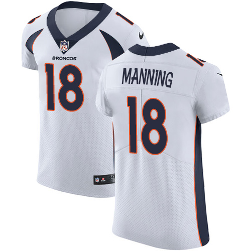 Nike Broncos #18 Peyton Manning White Men's Stitched NFL Vapor Untouchable Elite Jersey - Click Image to Close